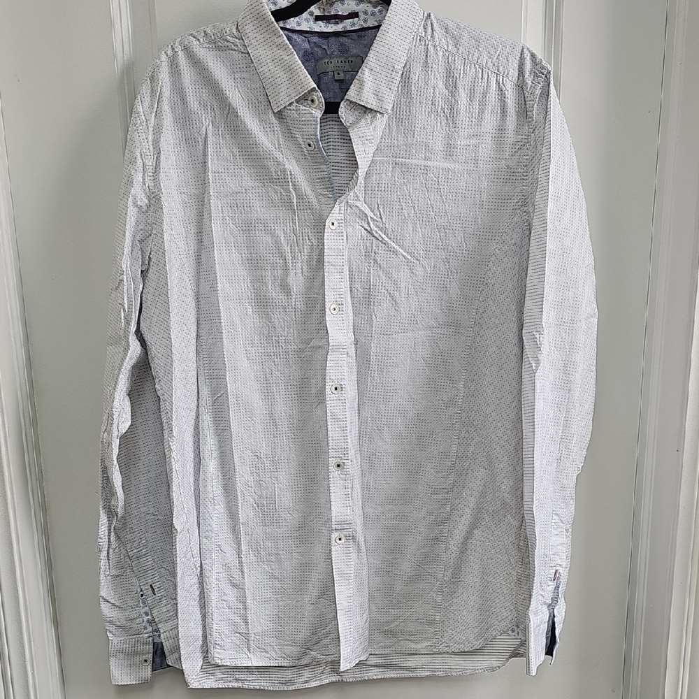 Ted Baker Gray and White Casual Button Down Shirt